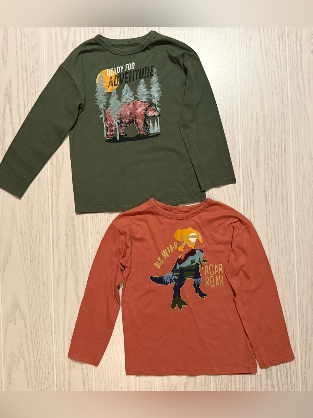 Garanimals Toddler Boys 5T Long Sleeve Dinosaur Bear Shirts 2pc Bundle Casual